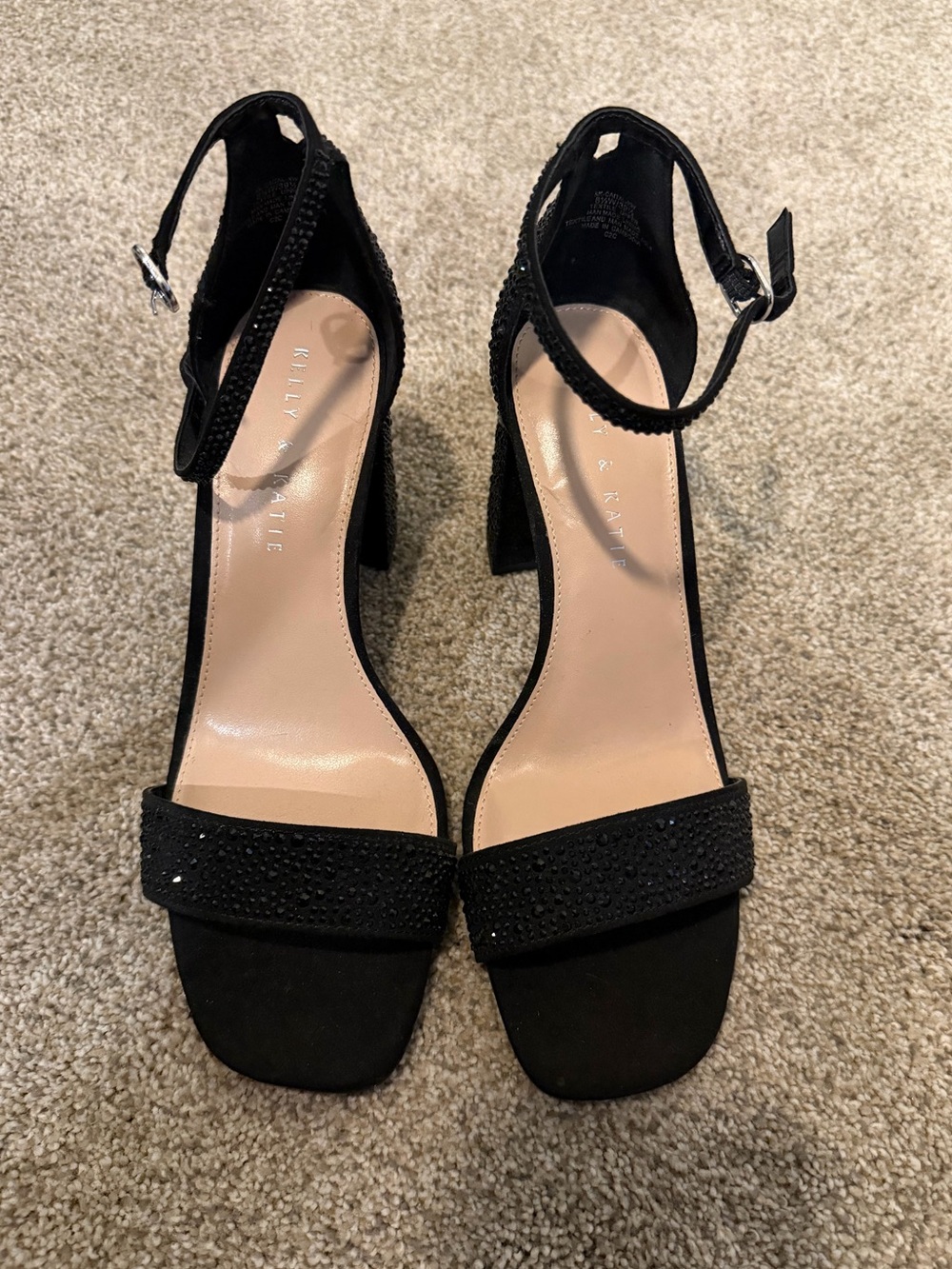 Kelly & Katie Black Rhinestone Block Heels